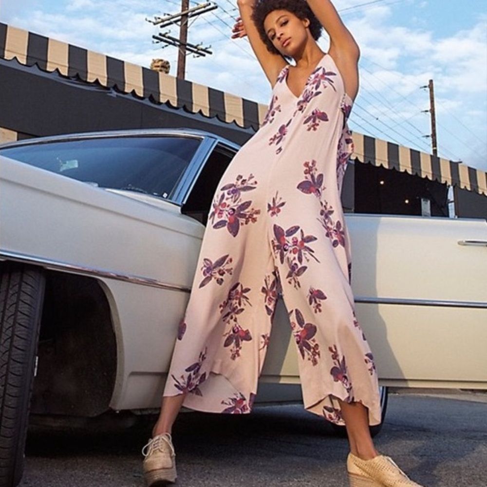 Free People Dream Big Pink Floral Oversized Jumpsuit